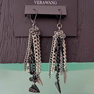 VERA WANG Rocker Chic Hearts Tri-Tone Clear Crystal Chains Dangle Earrings**NEW!